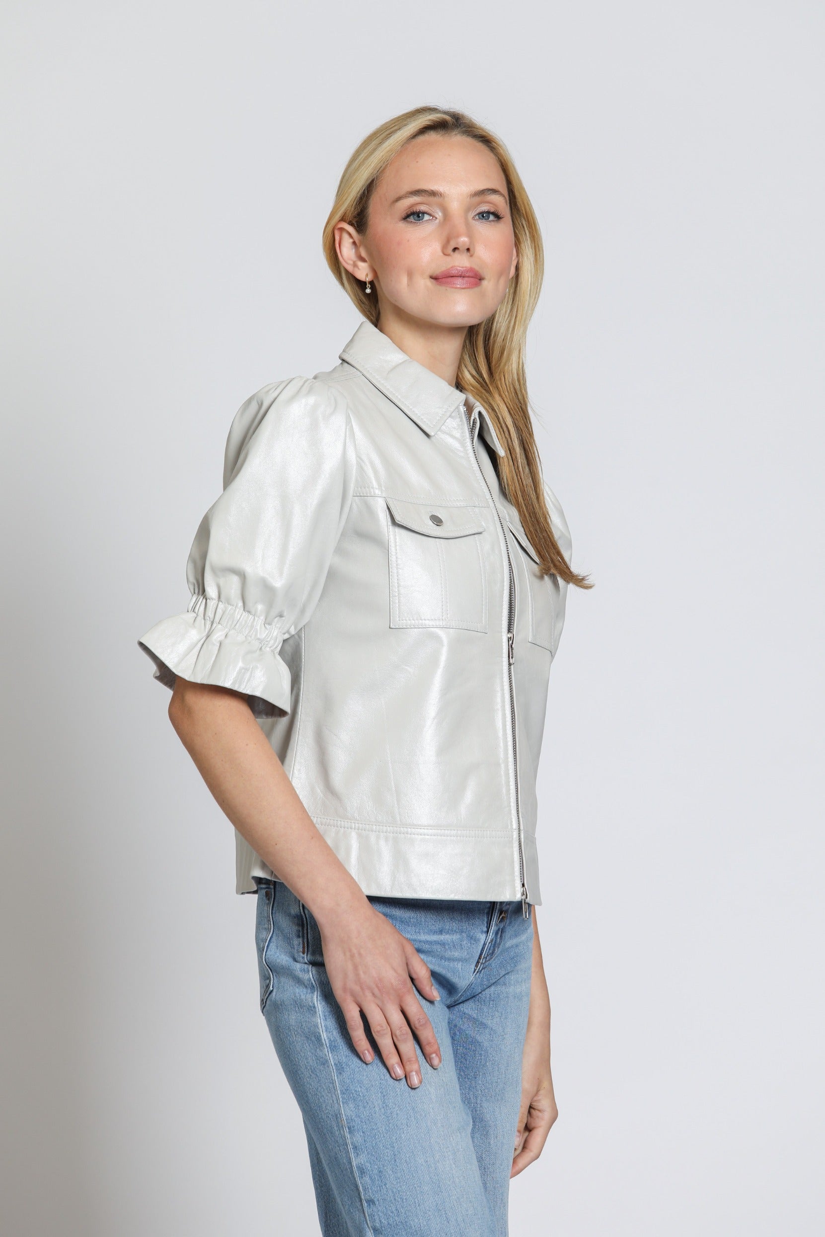 Zip Front Jacket With Flounce Sleeve Jilli Boutique Uptown 11