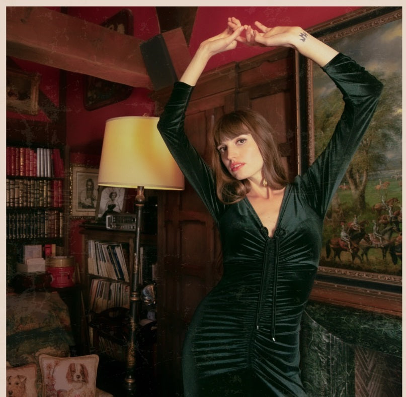 Manon Shirred Velvet Dress by Halebob