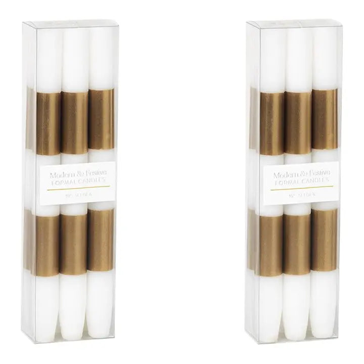 Modern & Festive Gold Formal Taper Candles - Two Boxes of 6