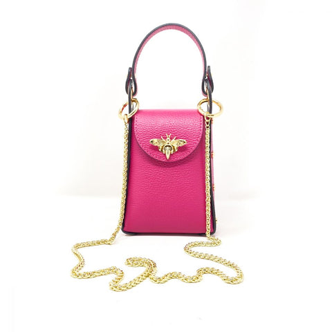 Embellished Italian Leather Shoulder Bag - Pink