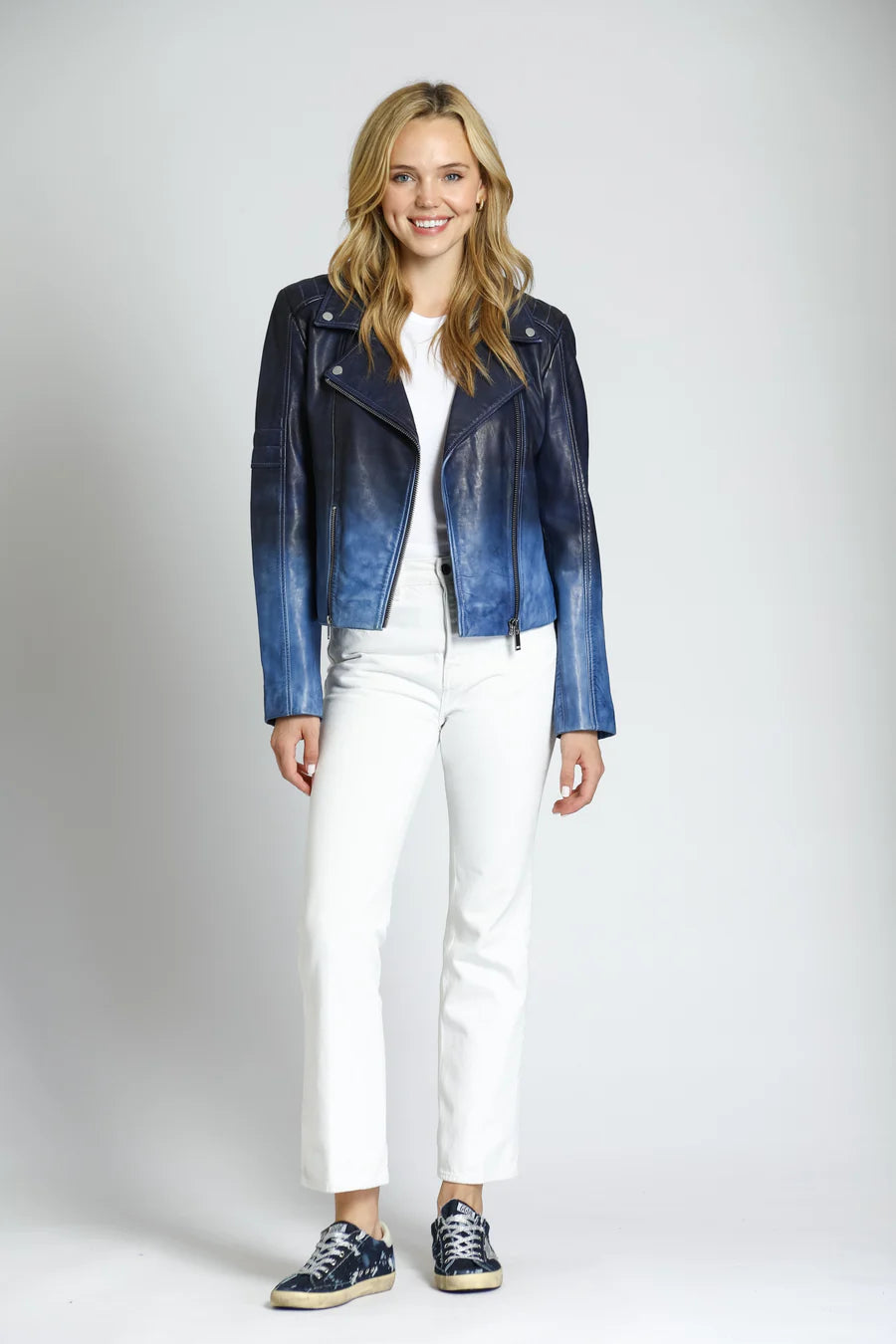 uptown eleven jacket jilli boutique Dip Dyed Lamb Leather Moto Jacket Blue Ombre leather