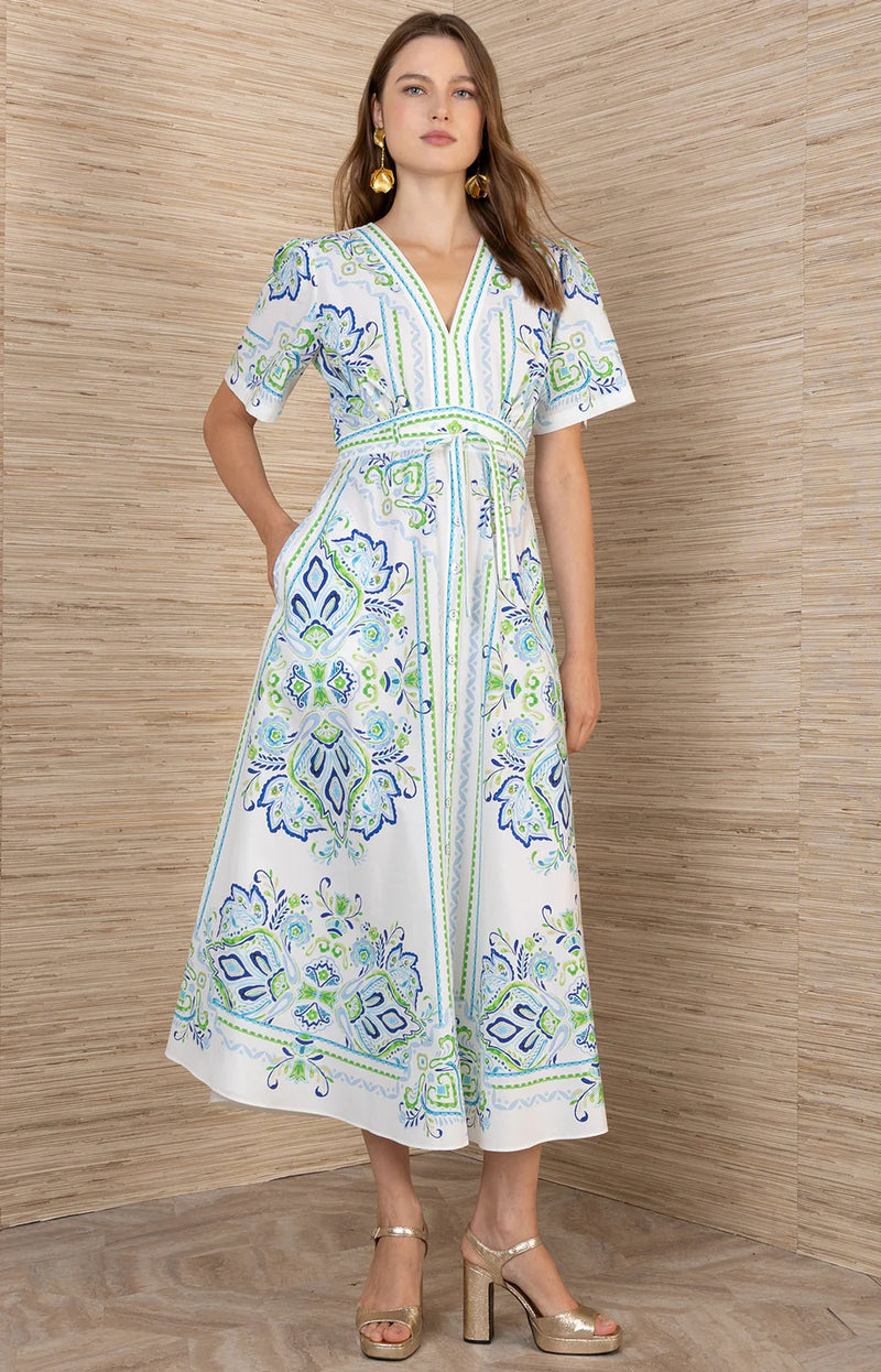 Mona Poplin Dress in Blue by Hale Bob