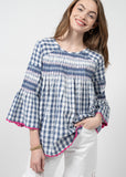 Blue and White Checked and Tucked Top by Ivy Jane