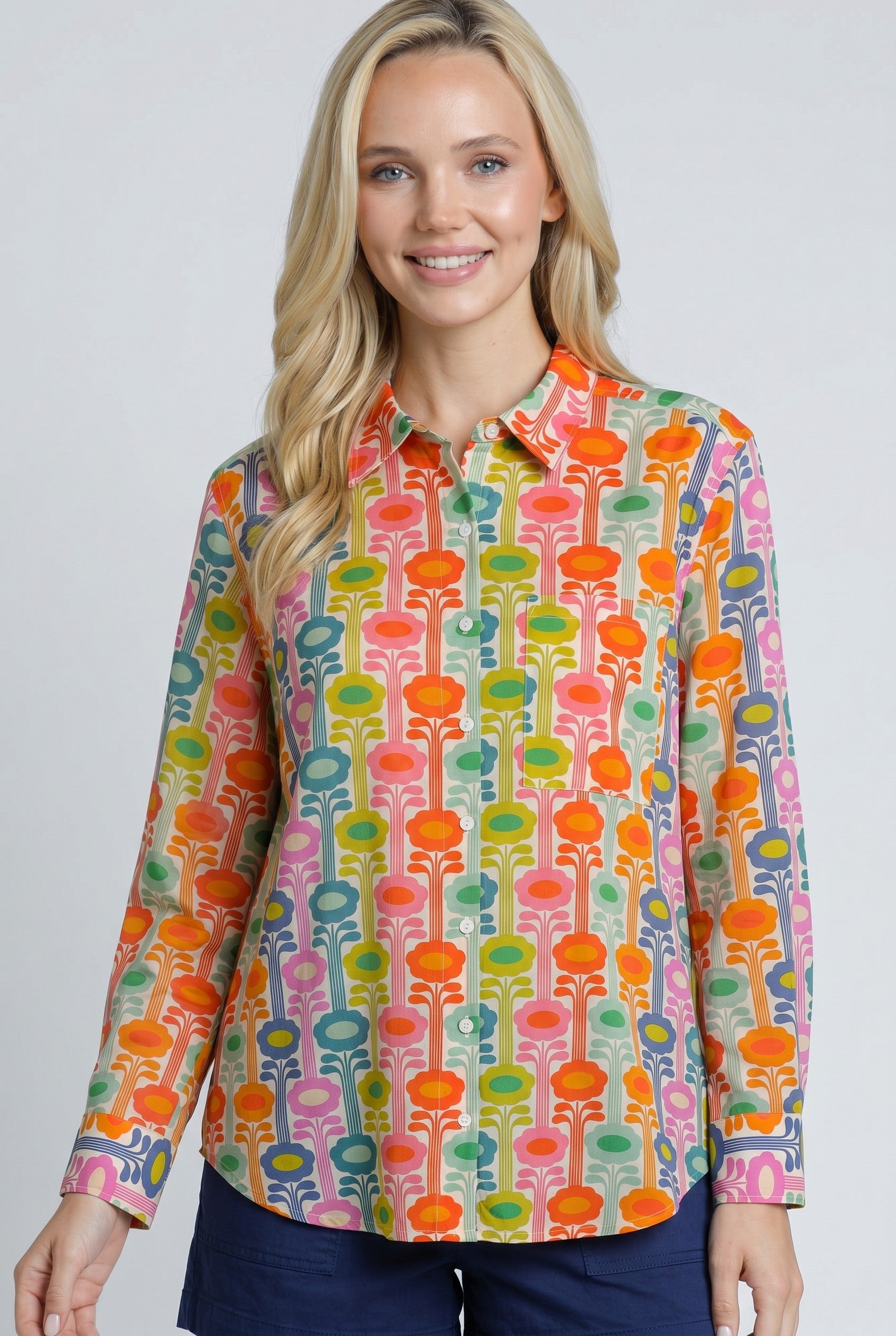Boyfriend Button Up Shirt Pink Orange Multi