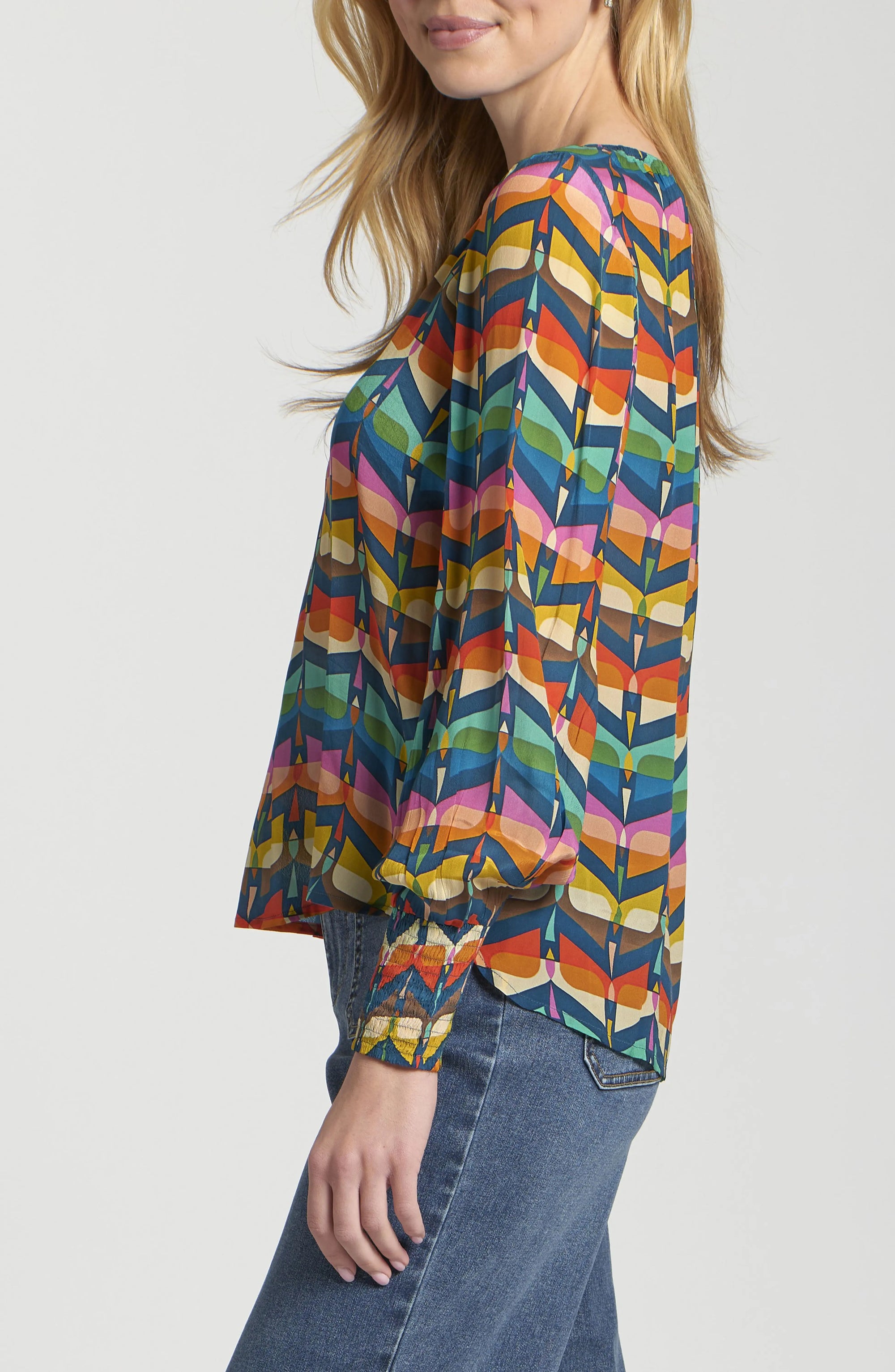 Printed Smocked Cuff Blouse Jilli Boutique APNY