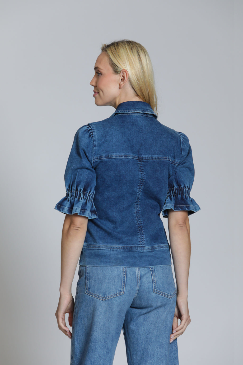 Zip Front Jacket short Sleeve APNY Jilli Boutique denim jacket