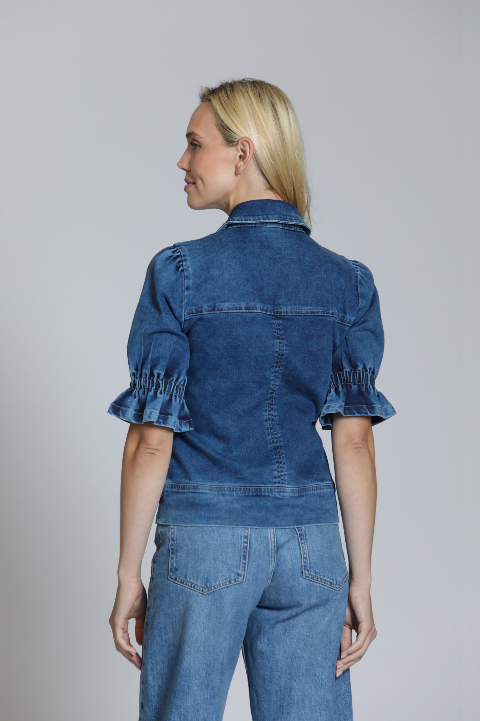 Zip Front Jacket short Sleeve APNY Jilli Boutique denim jacket