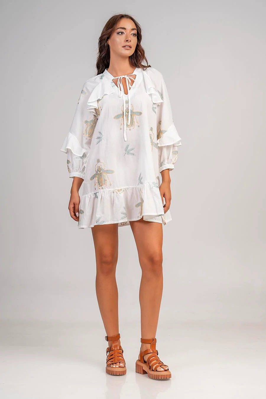 Short Embroidered Dress 100% Cotton Aether Jilli Boutique Greece