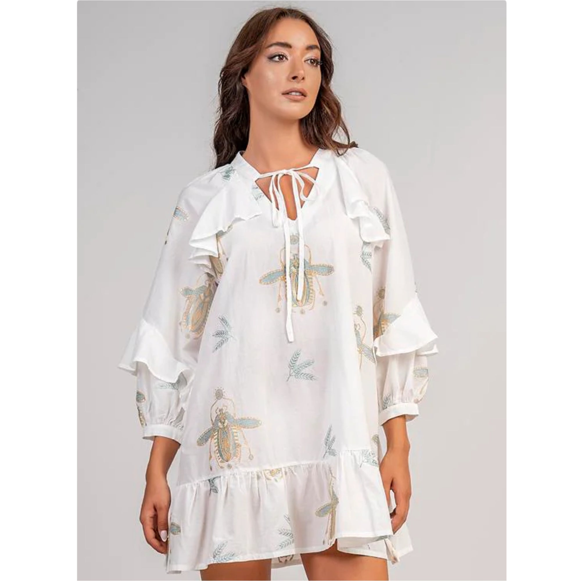 Short Embroidered Dress 100% Cotton Aether Jilli Boutique Greece