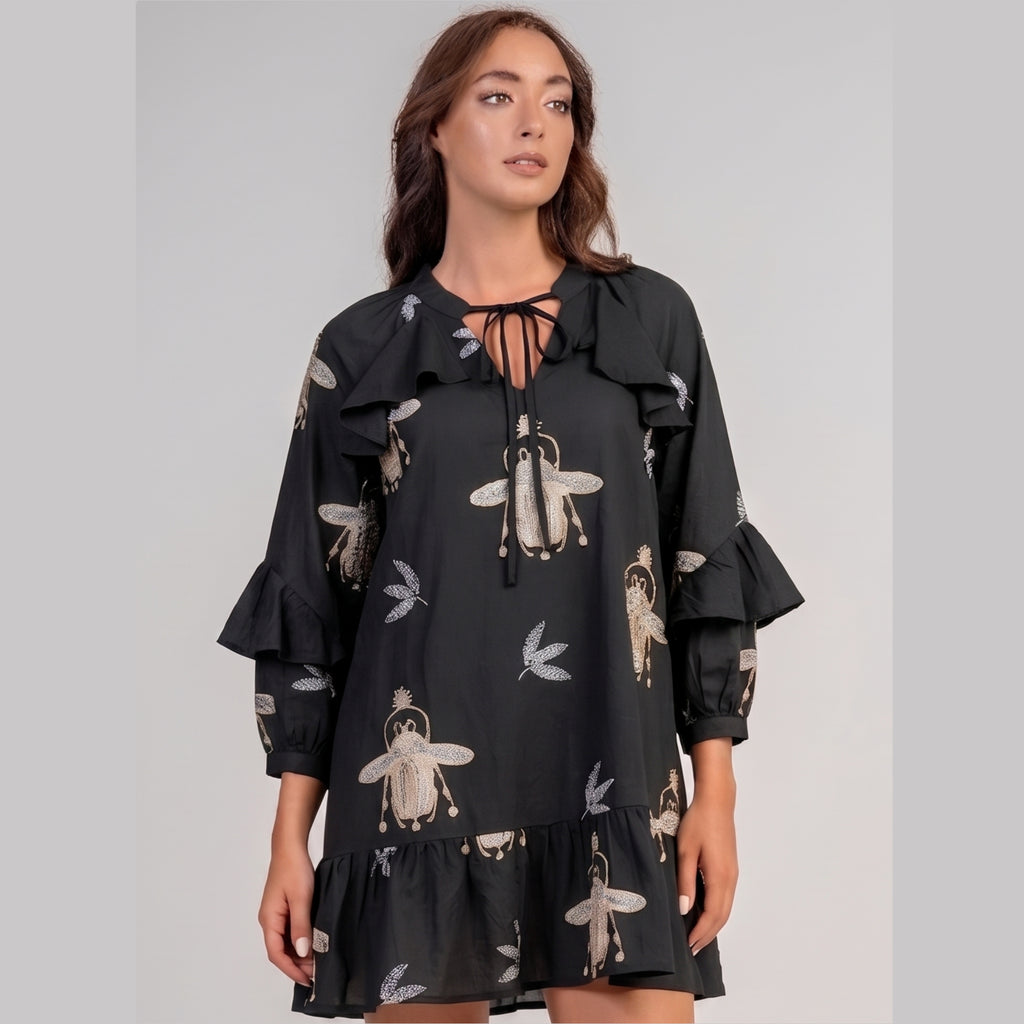 Aether Concept Short Black Cotton Dress Jilli Boutique Greek