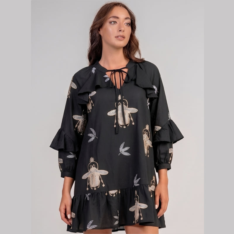 Aether Concept Short Black Cotton Dress Jilli Boutique Greek