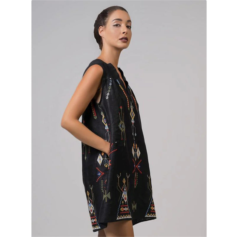 Aether Embroidered Short Dress in Black Cotton Jilli Boutique