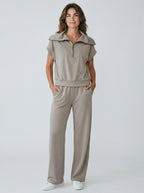 Ariella Heather Quarter Zip Top and Straight Pants Set Jilli Boutique