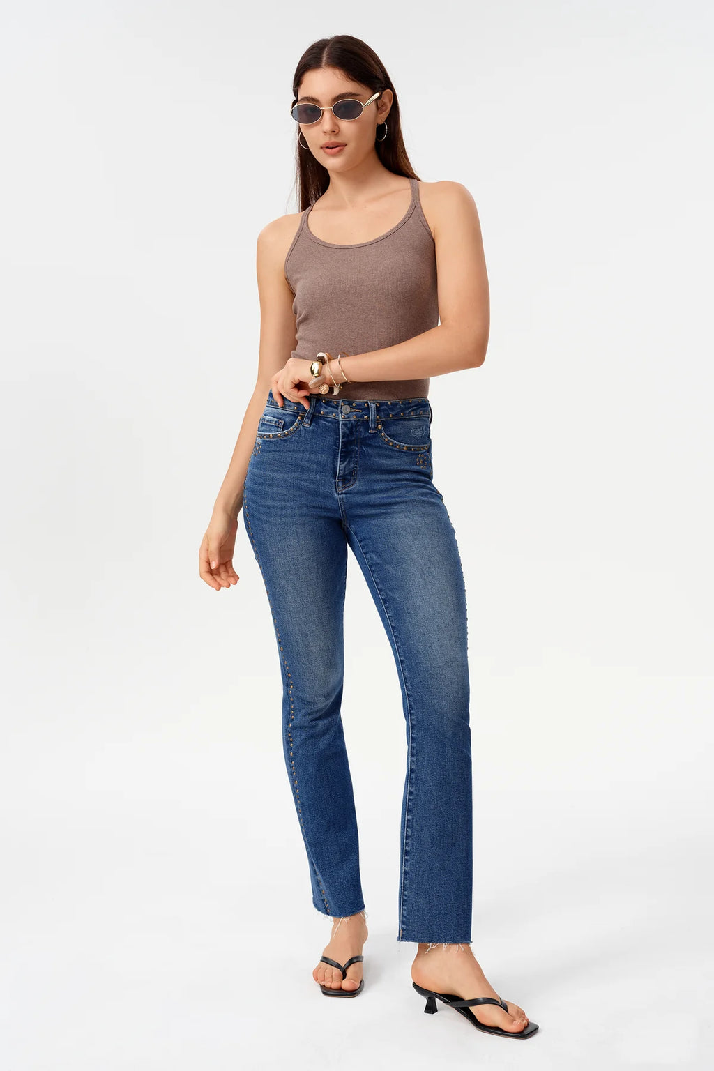 High Rise Ankle Rhinestone Bootcut Jeans Jilli Boutique Bayeas