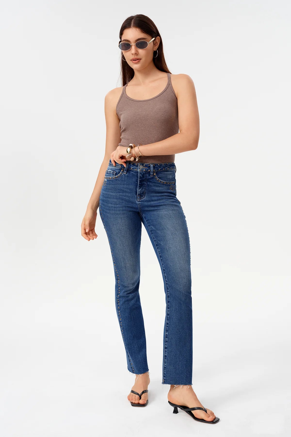 High Rise Ankle Rhinestone Bootcut Jeans Jilli Boutique Bayeas