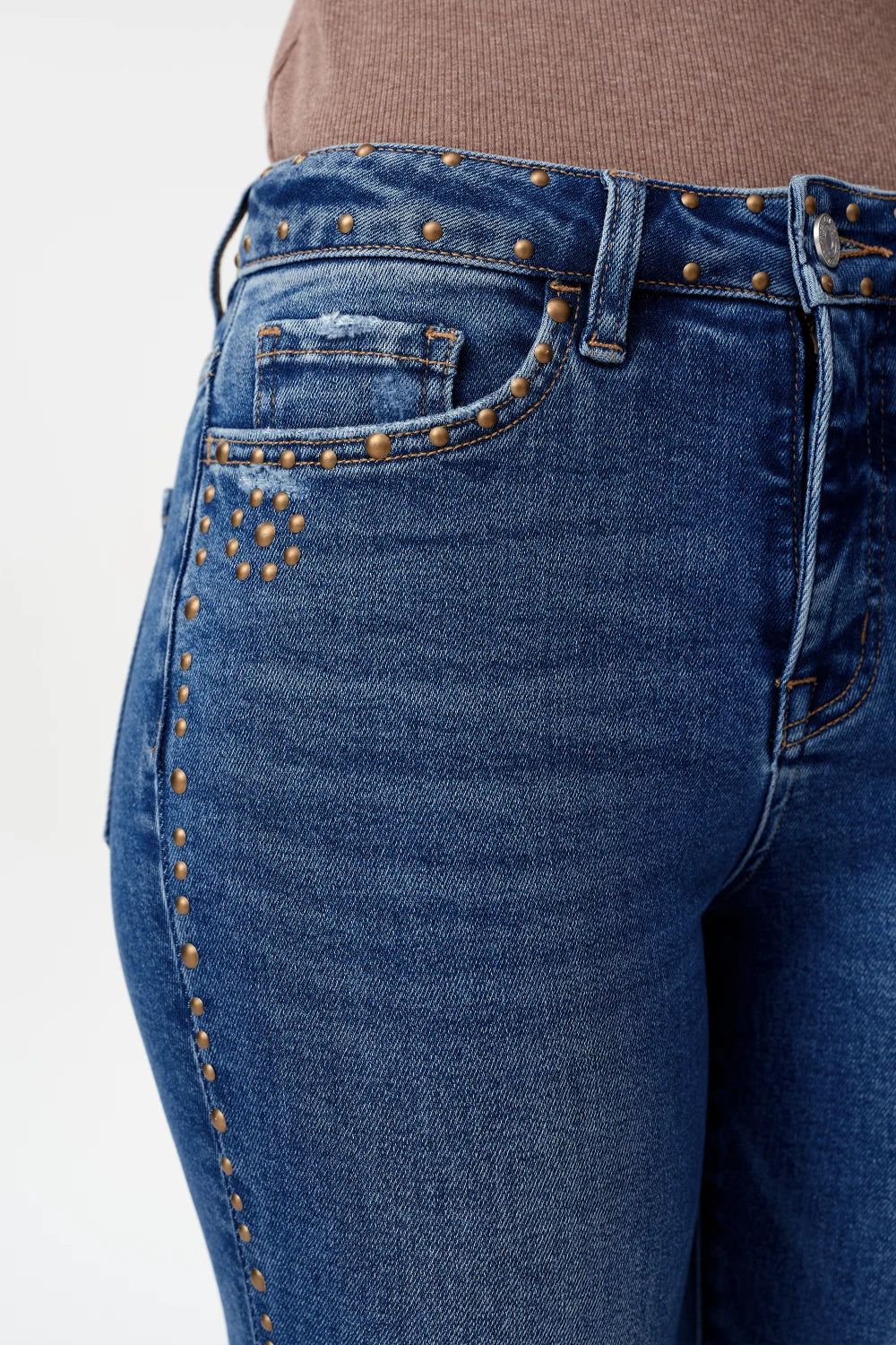 High Rise Ankle Rhinestone Bootcut Jeans Jilli Boutique BYF-1205 Studded Bayeas