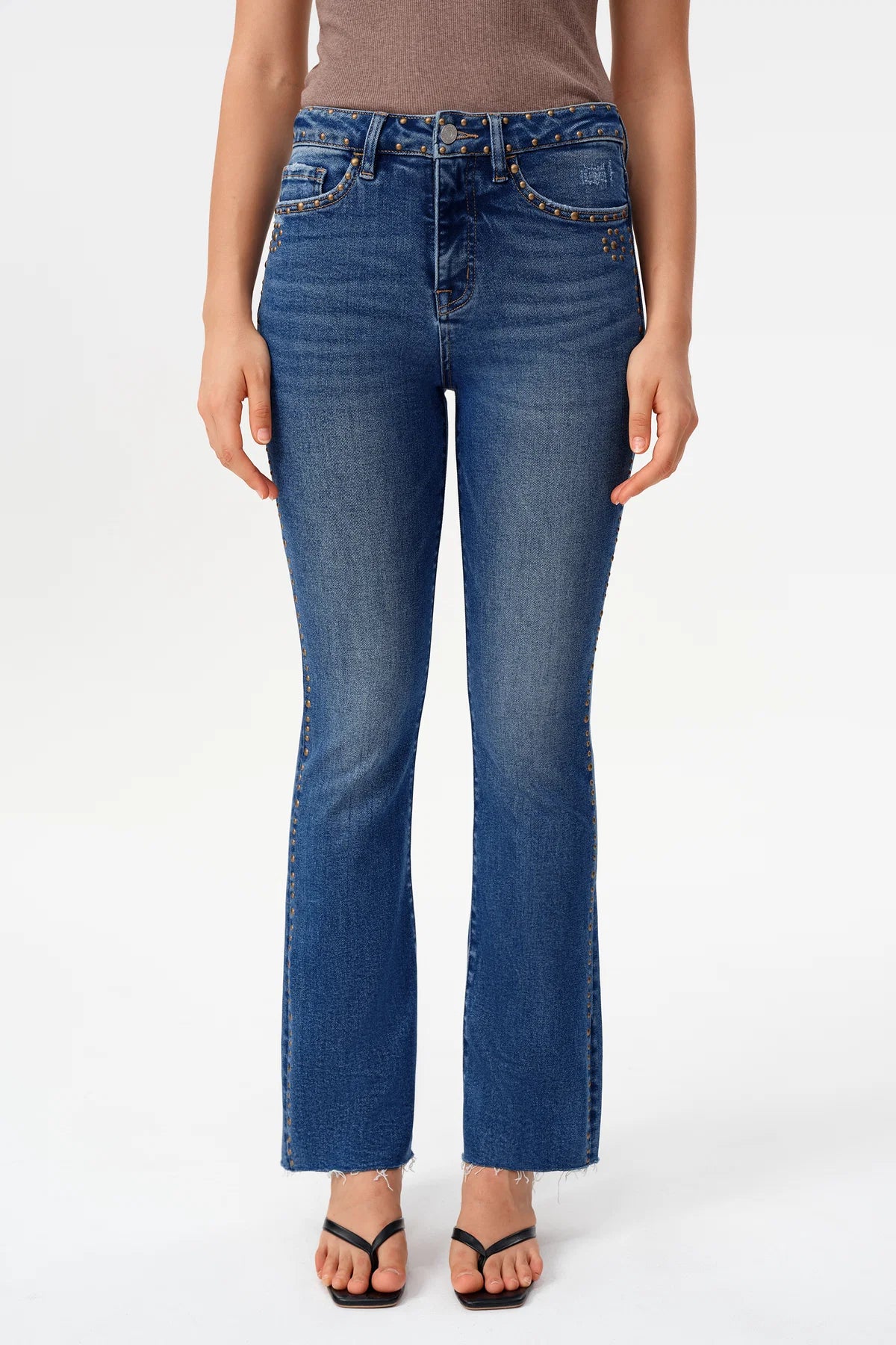 High Rise Ankle Rhinestone Bootcut Jeans Jilli Boutique BYF-1205 Denim Studded Bayeas Dunwoody