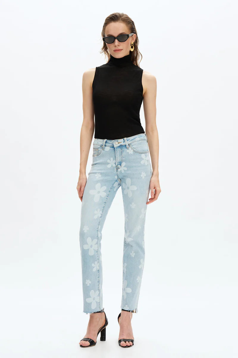 Mid Rise Straight Jeans Daisy Print Jilli Boutique
