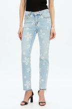 Mid Rise Straight Jeans Daisy Print Jilli Boutique