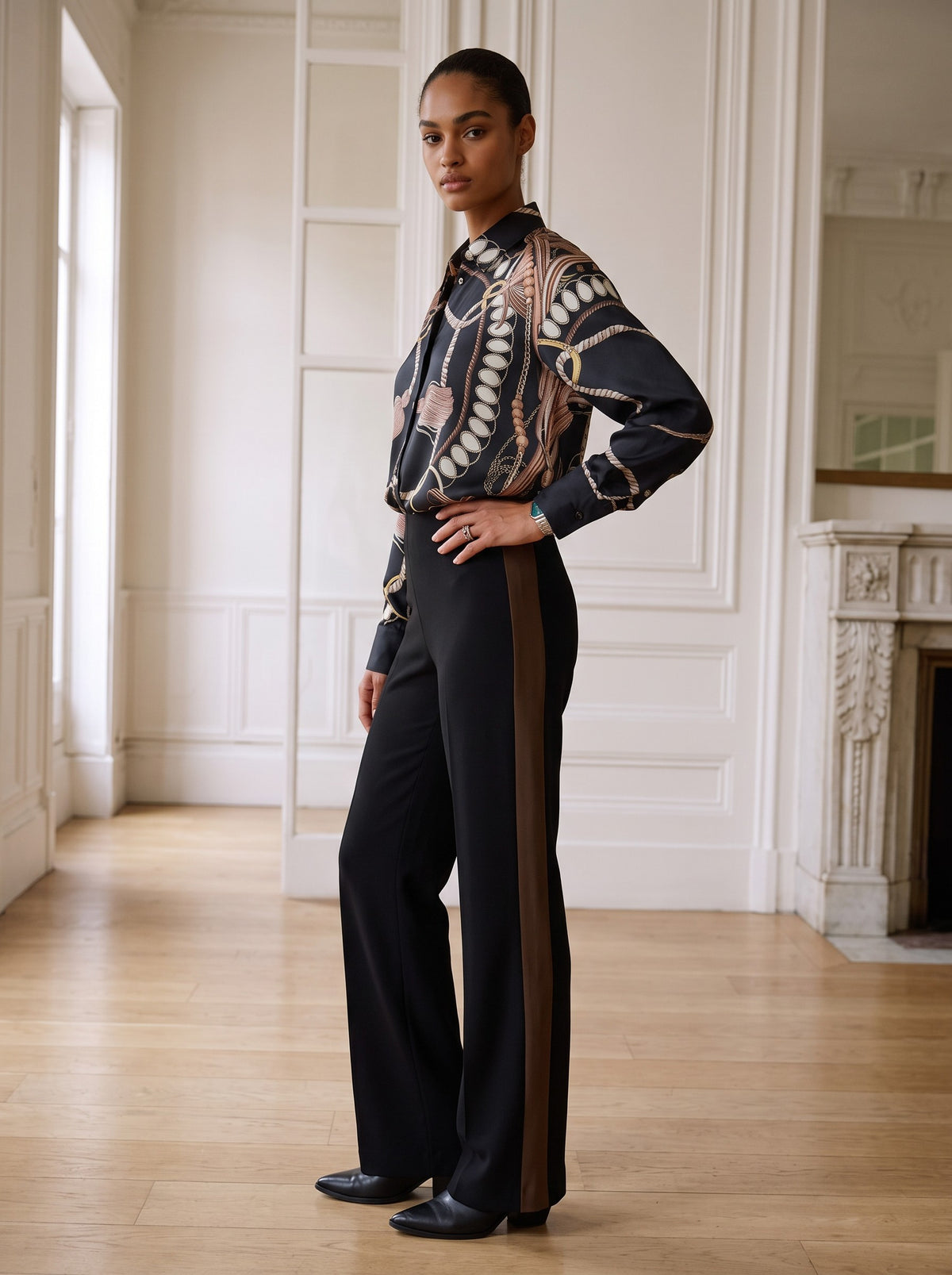 Reese Striped Pull On Pants in Black