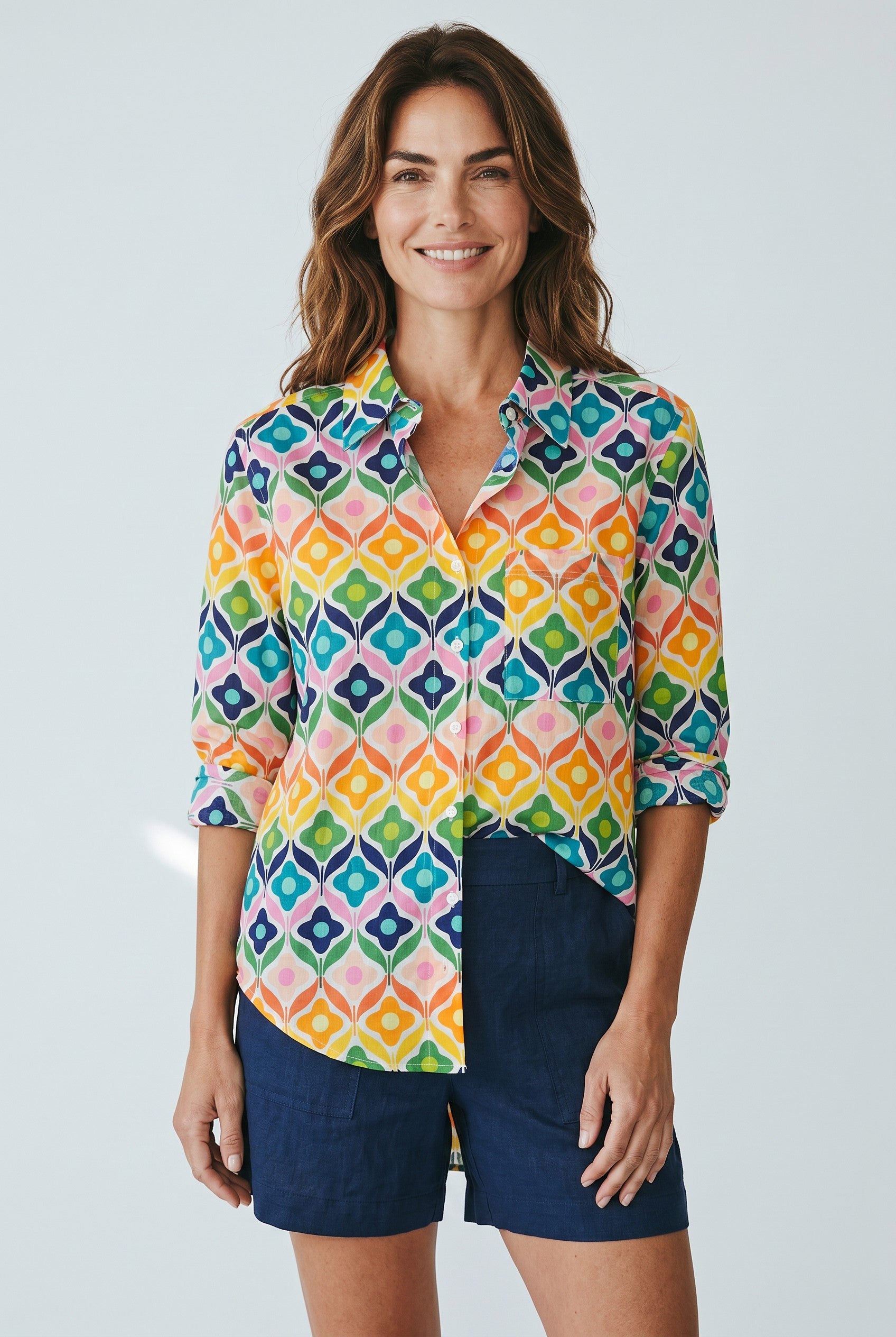 APNY Boyfriend Button Up Shirt Yellow Multi Jilli Boutique