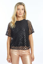 Black Openwork Sequin Top Caballero Jilli 