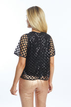 Black Openwork Sequin Top Caballero Jilli Boutique