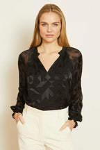 Silk Geo Burnout Top Caballero Jilli Boutique Black