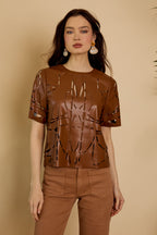 Amo Top in Tobacco Vegan Leather Caballero Collection Jilli Boutique Chastain Park Atlanta