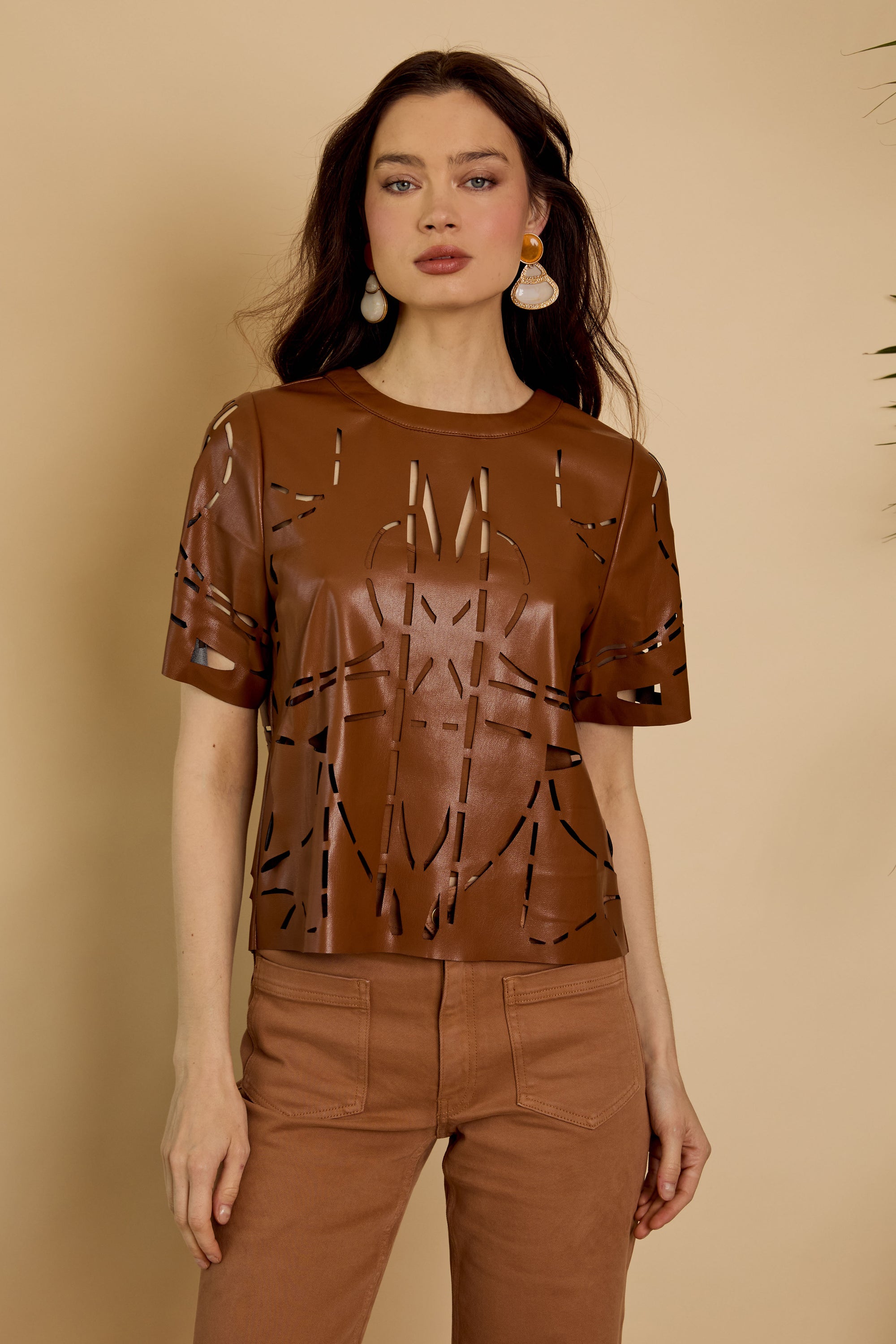 Amo Top in Tobacco Vegan Leather Caballero Collection Jilli Boutique Chastain Park Atlanta