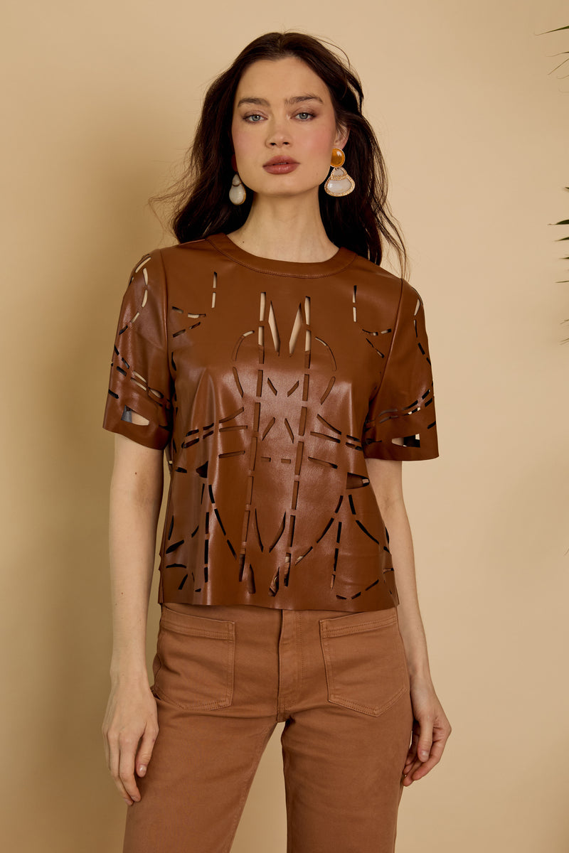 Amo Top in Tobacco Vegan Leather Caballero Collection Jilli Boutique Chastain Park Atlanta