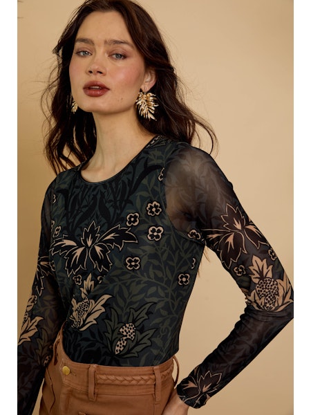 Cos Top in Safari Garden Moonless Night Caballero Collection Jilli Boutique Mesh Blouse