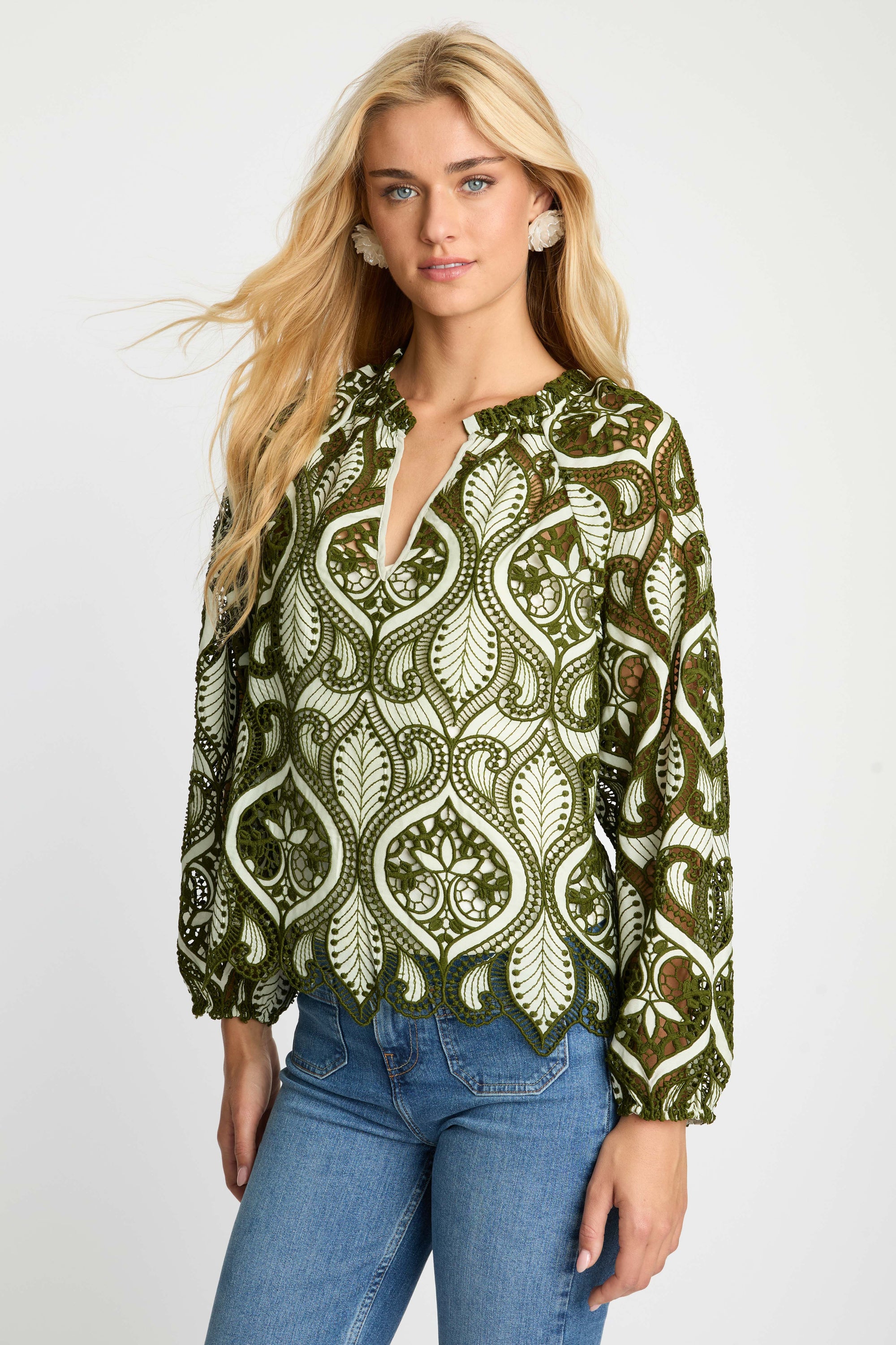 Miki Top Loden Green Lace Jilli Boutique Caballero Collection Blouse