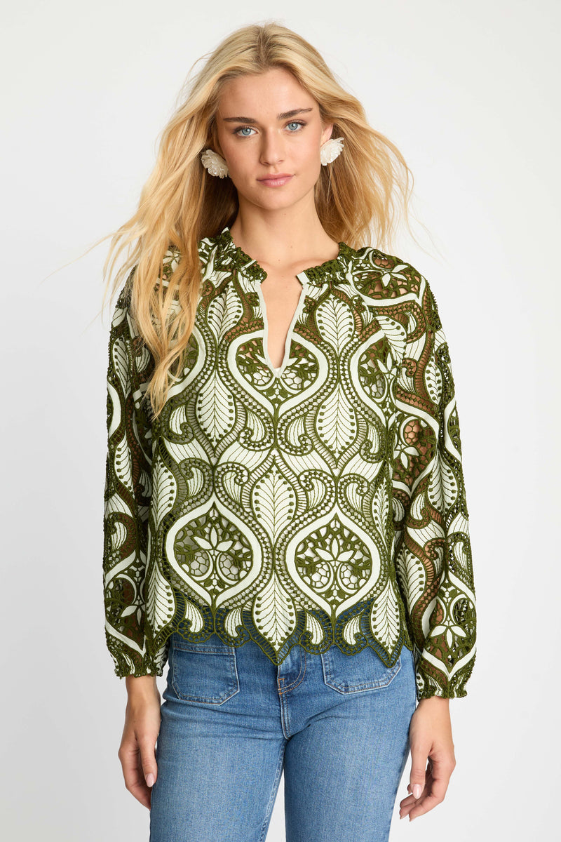 Miki Top Loden Green Lace Jilli Boutique Caballero