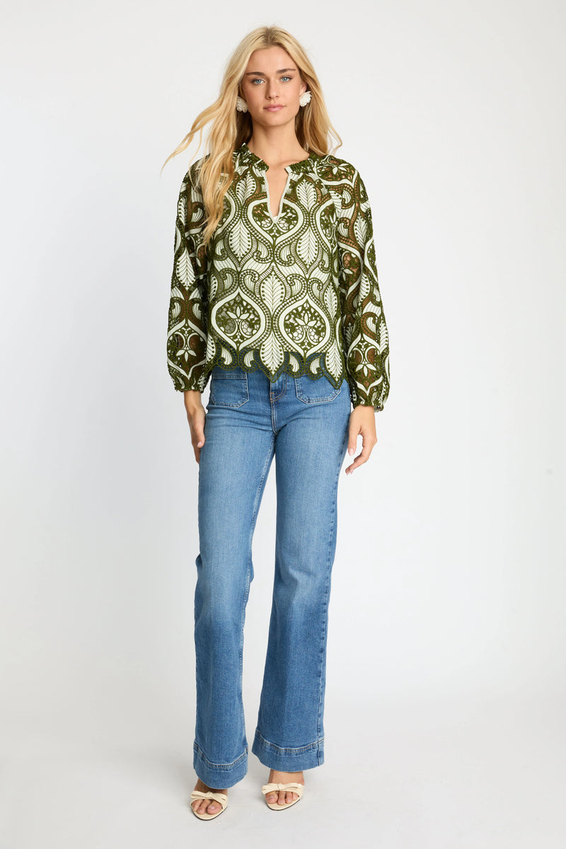 Miki Top Loden Green Lace Jilli Boutique Caballero Collection 
