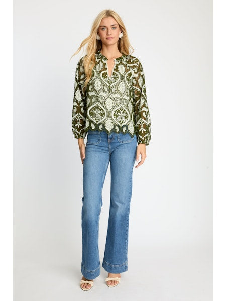 Miki Top in Loden Green Lace Jilli Boutique Caballero Collection Buckhead