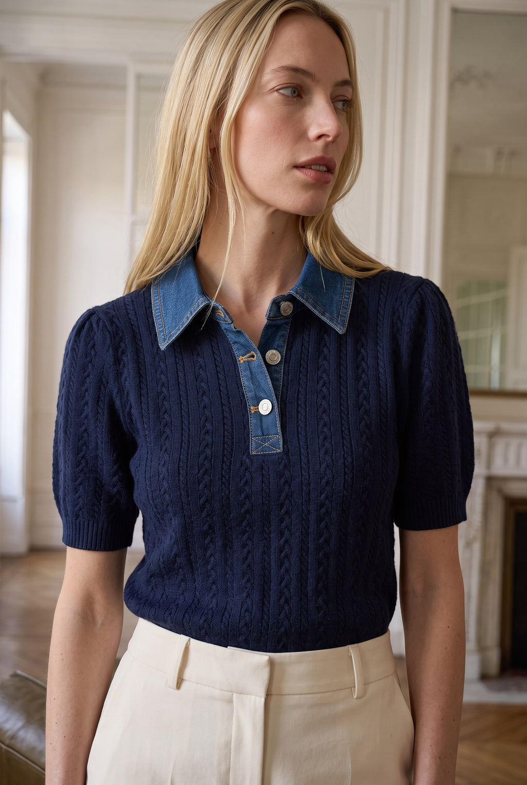 Nash Puff Sleeve Top with Denim