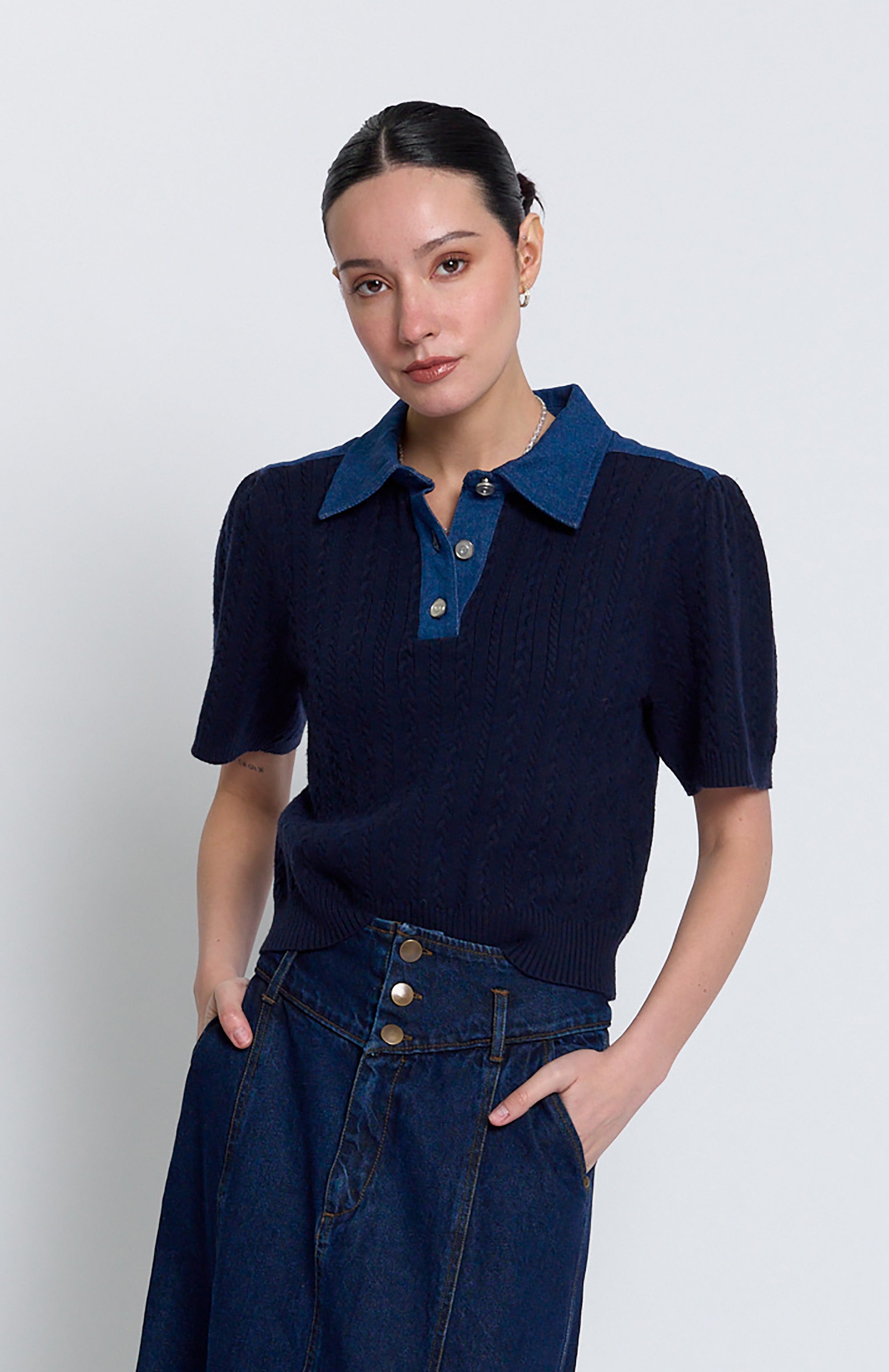 Nash Puff Sleeve Top in Navy