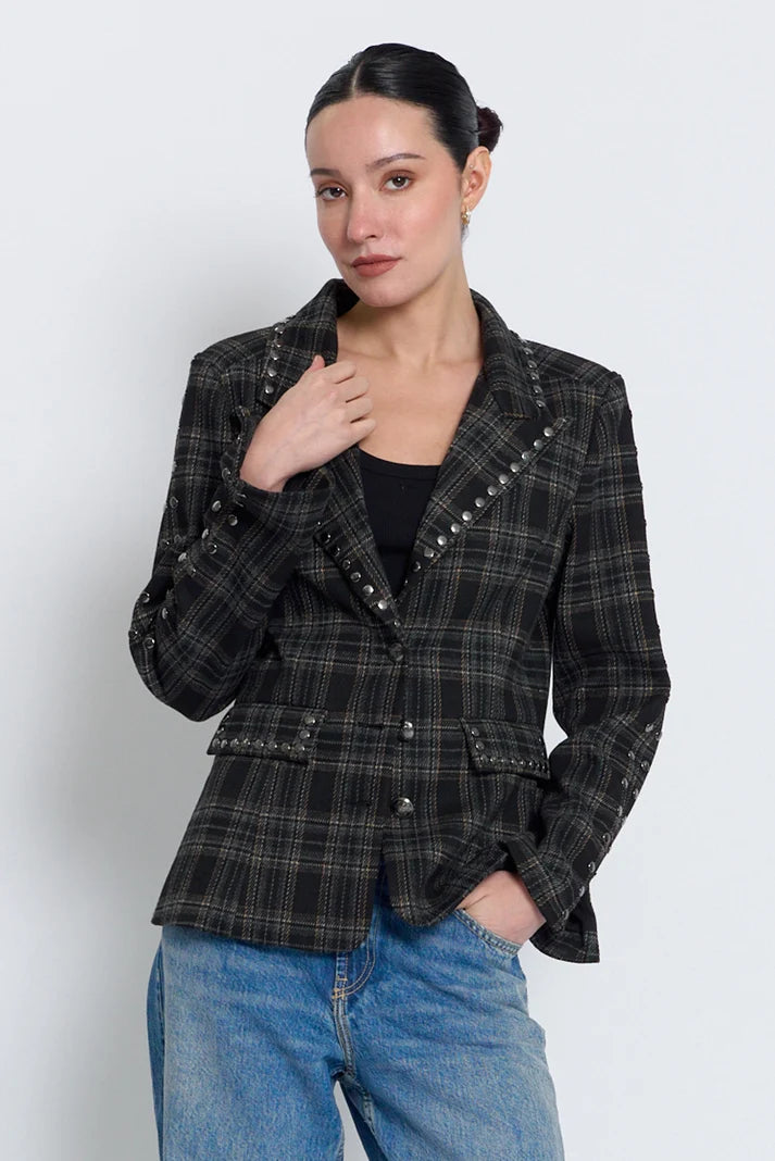 Central Park West Felix Plaid Studded Jacket Jilli Boutique 
