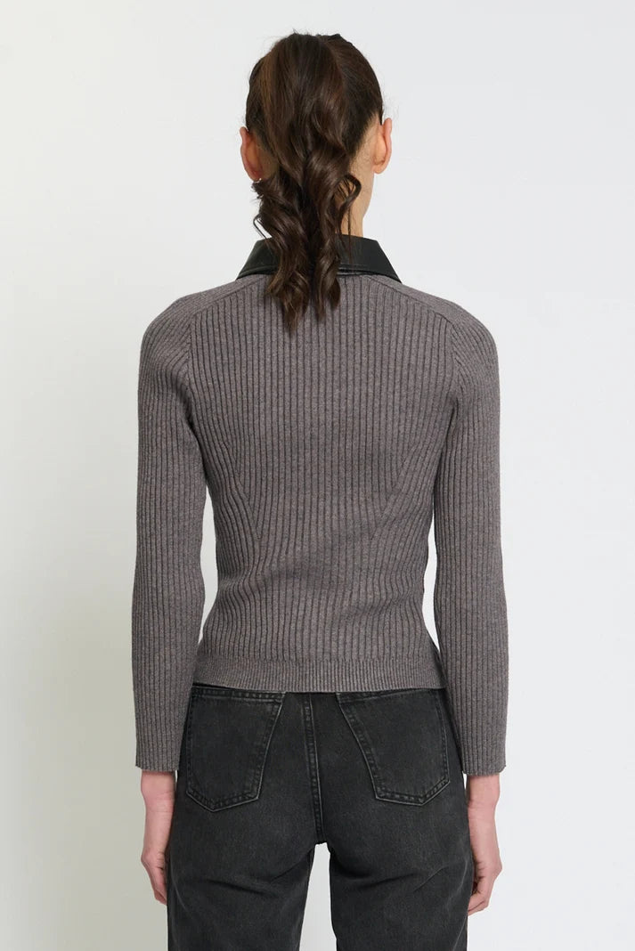 Central Park West Kara Vegan Collar Turnlock Polo Charcoal Pleather