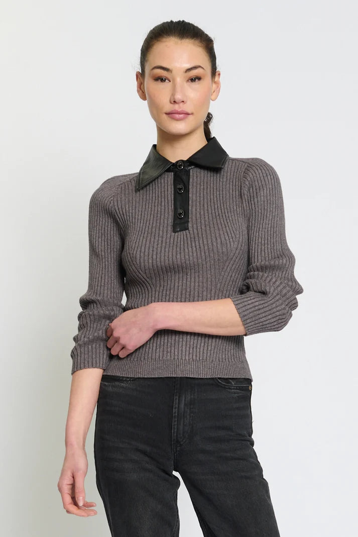 Central Park West Kara Vegan Collar Turnlock Polo Charcoal Jilli Boutique Sweater Atlanta