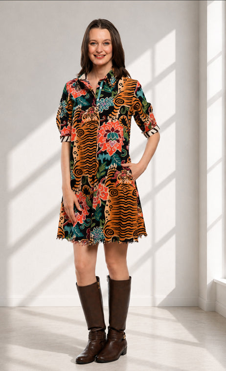 Chatham Dress Tiger Rug Print Dizzy Lizzy Jilli Boutique