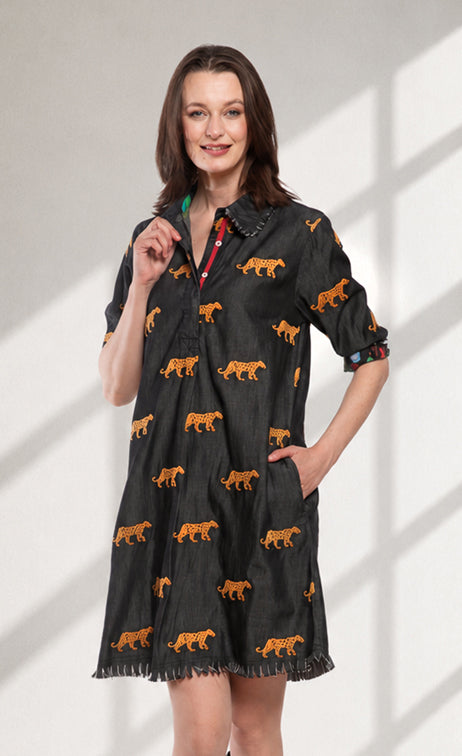 Chatham Dress Black Cheetah Embroidery Dizzy Lizzy Jilli Boutique