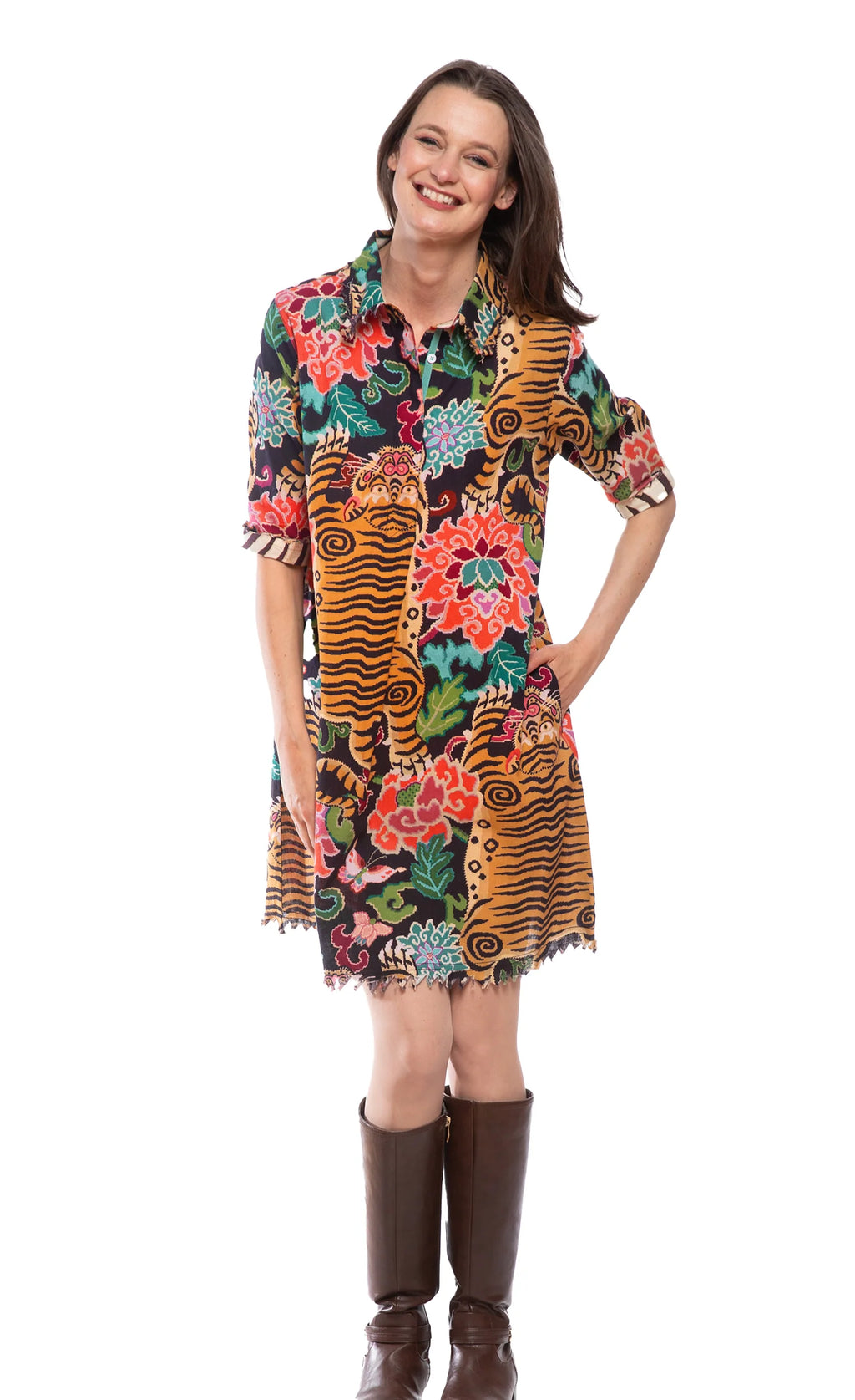 Chatham Dress Tiger Rug Print Dizzy Lizzy Jilli Boutique Buckhead