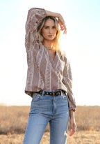 Dylan Bennett Blouse Soft Brown Gingham Jilli Boutique