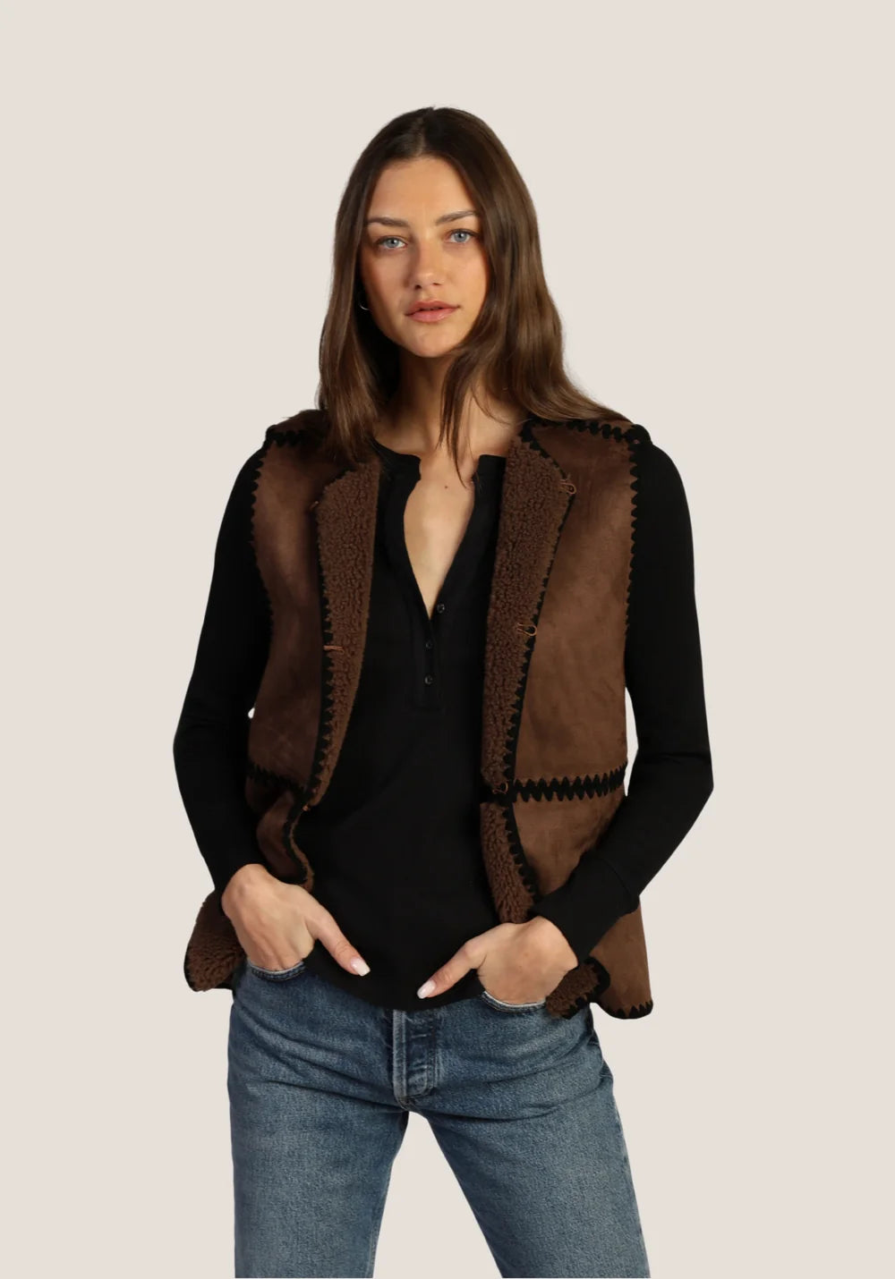 Casey Stitched Vest in Cocoa G1W31TF613 Jilli Boutique Dylan Clothing