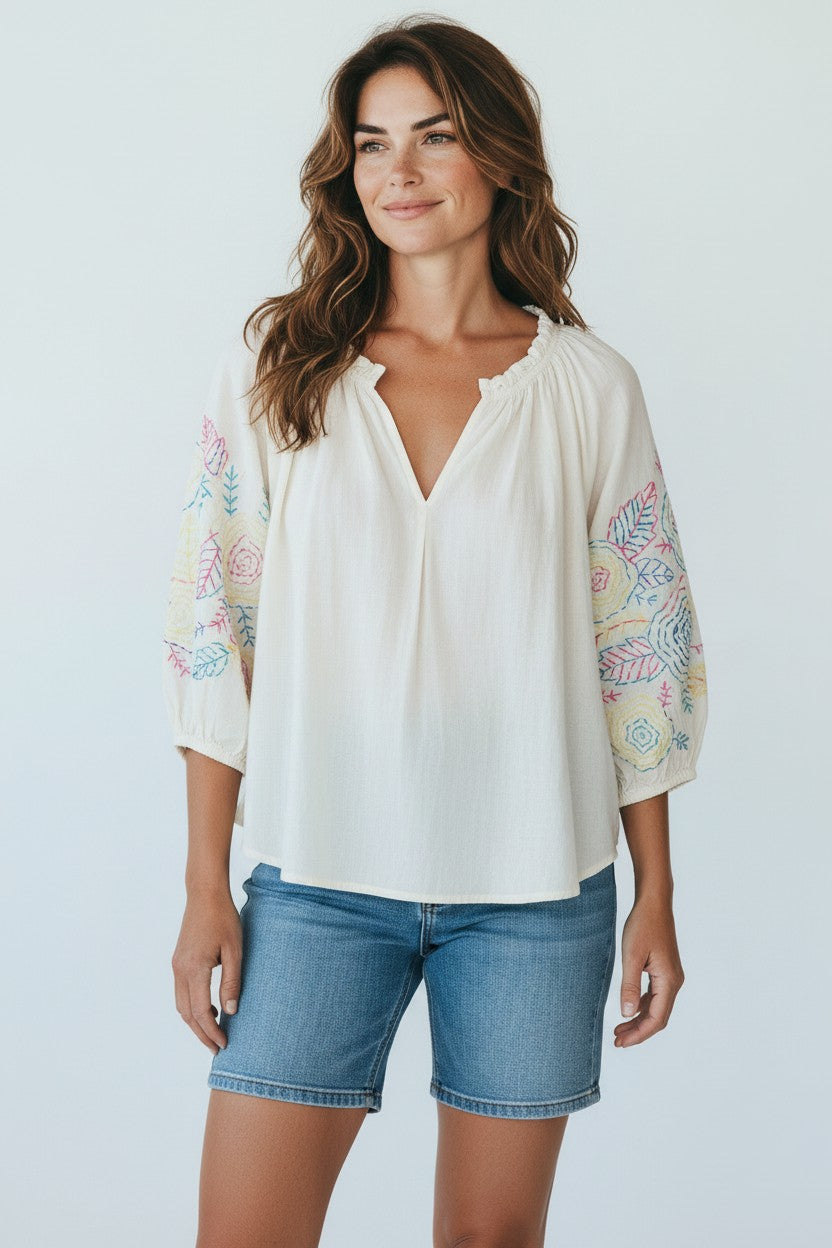 Cream Multi Floral Sleeve Top by Dylan