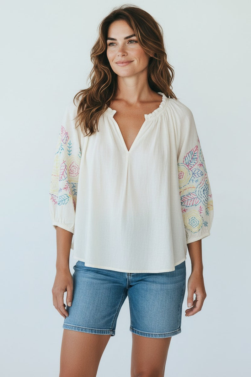 Cream Multi Floral Sleeve Top by Dylan