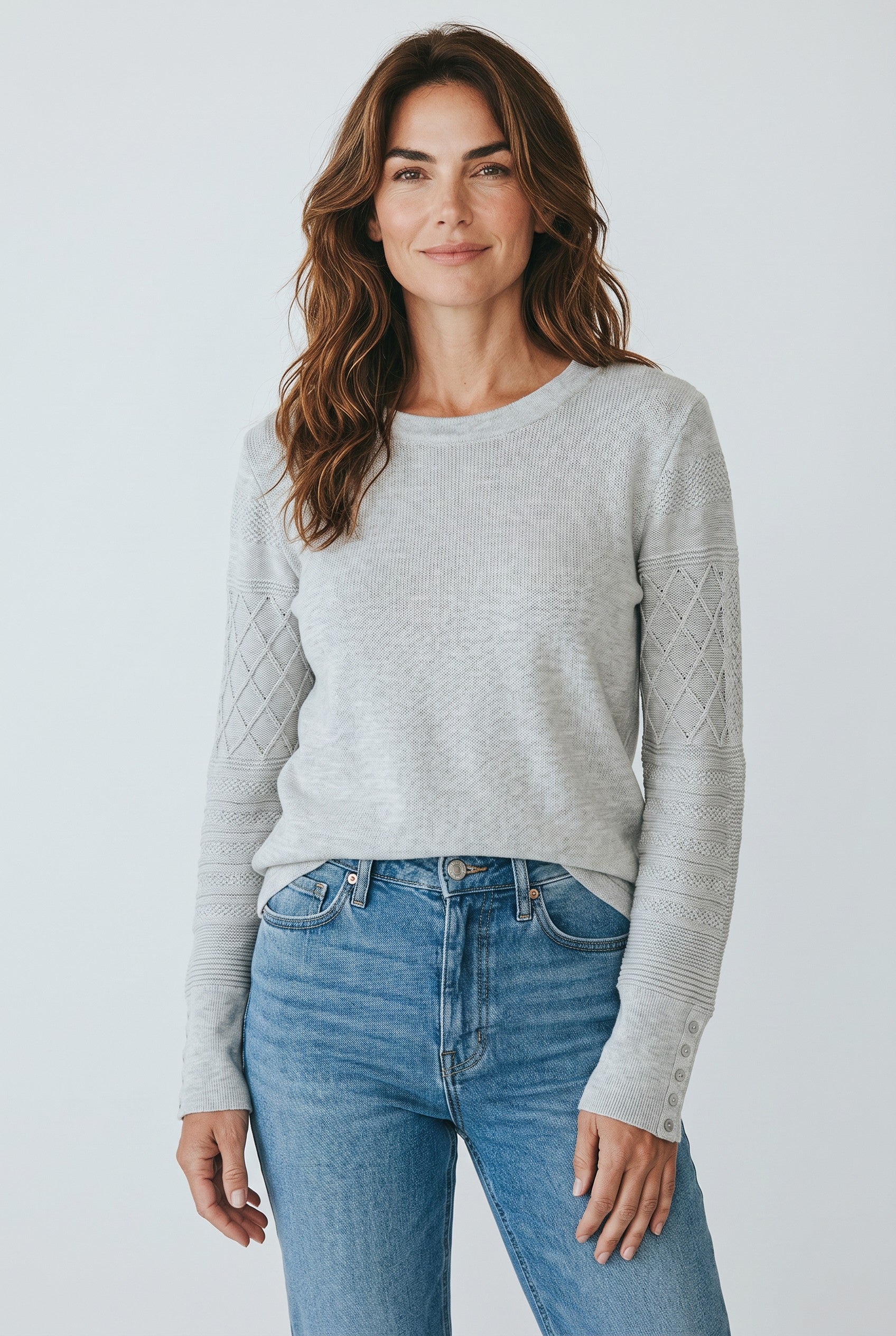 Gray Textured Sleeve Sweater