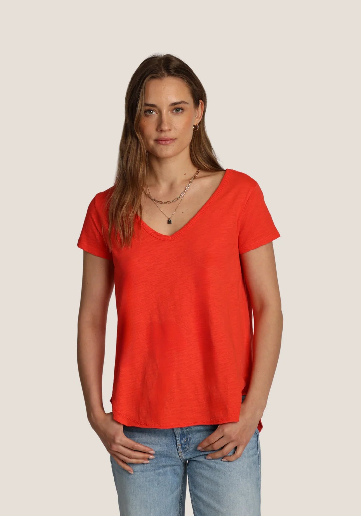 Short Sleeve Deep V Tee Poppy Dylan Jilli Boutique